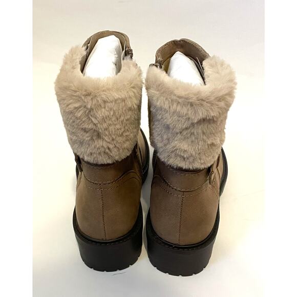 Dolce Vita Leather Buckle Fur Zipper Boot Gray Tan Size 7 NEW - Picture 4 of 8